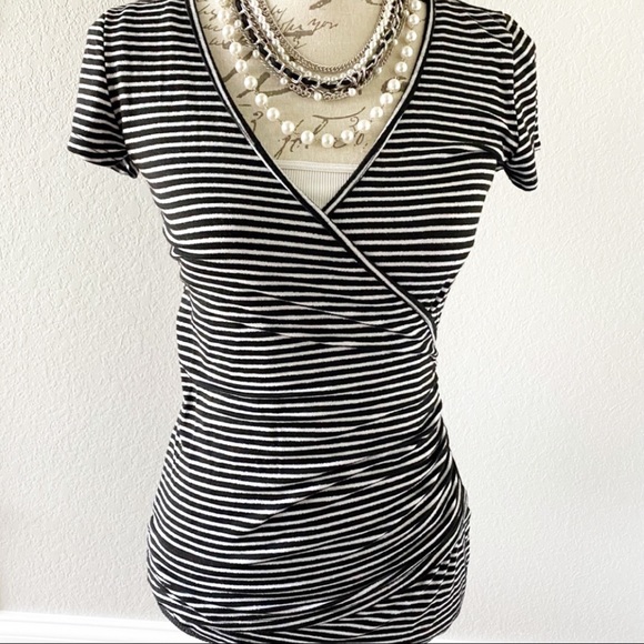 Cache Black And White Form Fitting Blouse Size S - Picture 11 of 11